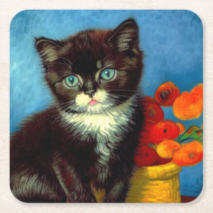 Posavasos Cuadrado De Papel Van Gogh Tuxedo Cat