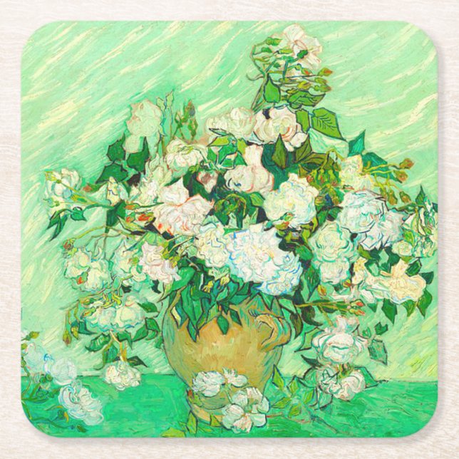 Posavasos Cuadrado De Papel Van Gogh White Roses (Anverso)