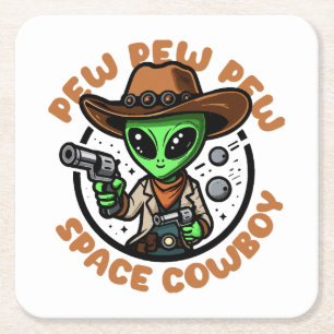Posavasos Cuadrado De Papel Vaquero Espacial Alien Divertido