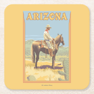 Posavasos Cuadrado De Papel Vaquero (vista lateral) Arizona