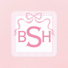 Posavasos Cuadrado De Papel Vara rosada monograma, cinta Personalizado