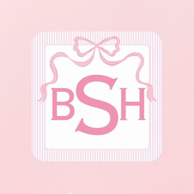 Posavasos Cuadrado De Papel Vara rosada monograma, cinta Personalizado (Subido por el creador)