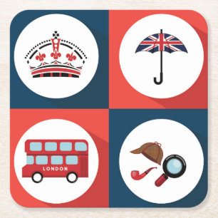 Posavasos Cuadrado De Papel Varios símbolos de Inglaterra