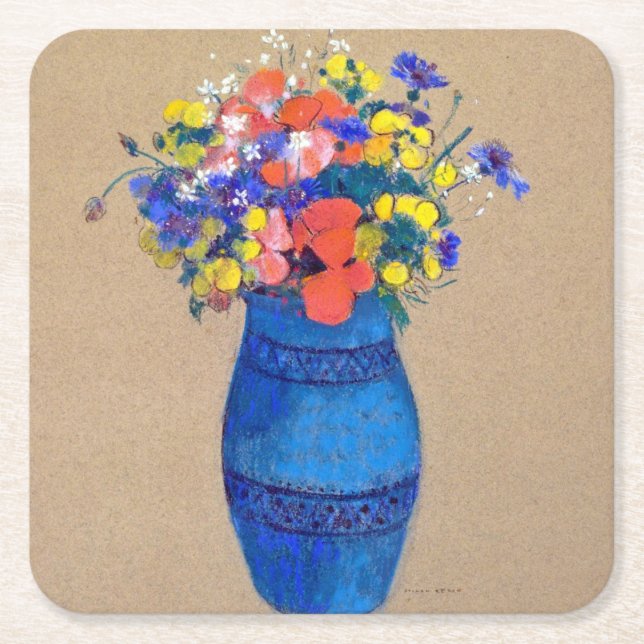Posavasos Cuadrado De Papel Vase de flores, Redon (Anverso)