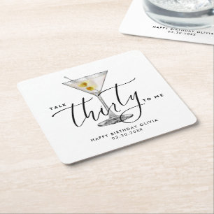 Posavasos Cuadrado De Papel Vaso de Martini “Talk Thirty to Me” Moderno 30º