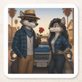 Posavasos Cuadrado De Papel Vato Lobo "San Valentines"