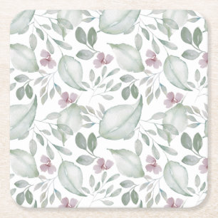 Posavasos Cuadrado De Papel Vegetación de patrones de follaje acuático