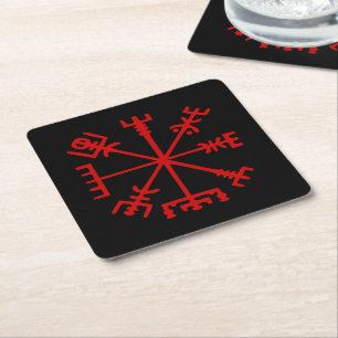 Posavasos Cuadrado De Papel Vegvísir Rojo Sangre (Vegvísir Viking Compass)