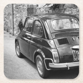 Posavasos Cuadrado De Papel Vehículo FIAT 500 en blanco y negro