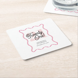 Posavasos Cuadrado De Papel Veintiún retro Wavy Minimalista cumpleaños 21
