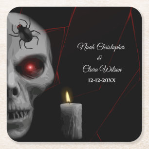 Posavasos Cuadrado De Papel Vela de araña de cráneo gótica - Halloween oscuro