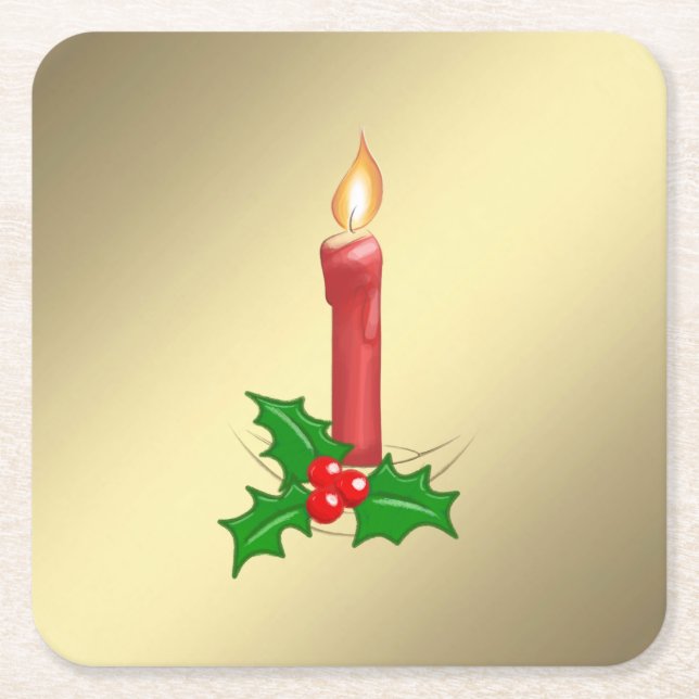 Posavasos Cuadrado De Papel Vela navidad (Anverso)
