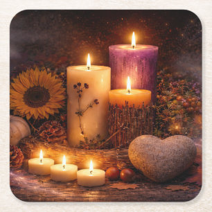 Posavasos Cuadrado De Papel Velas Místicas Mágicas Corazón Roca