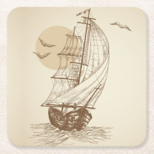 Posavasos Cuadrado De Papel Velero del vintage