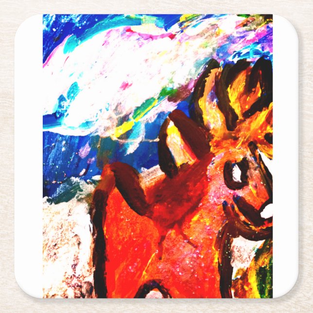 Posavasos Cuadrado De Papel Venado en invierno (Anverso)