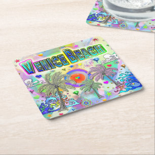 Posavasos Cuadrado De Papel Venecia Beach Deep Dream Coaster