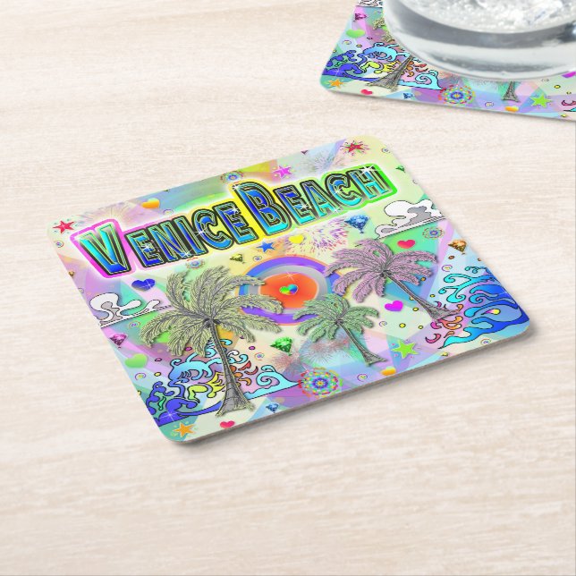 Posavasos Cuadrado De Papel Venecia Beach Deep Dream Coaster (En perspectiva)