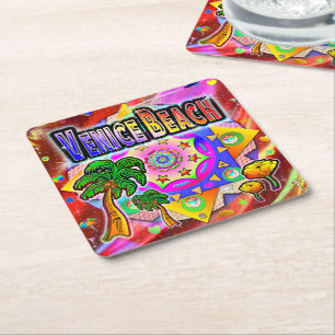 Posavasos Cuadrado De Papel Venecia Beach Tropical Friends Coaster