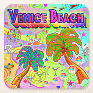 Posavasos Cuadrado De Papel Venecia Beach Vacation Target Coaster