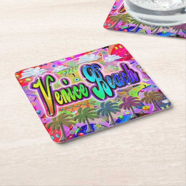 Posavasos Cuadrado De Papel Venecia Beach Vista Express Coaster (En perspectiva)