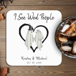 Posavasos Cuadrado De Papel Veo A Wed People Fantasma Boda Halloween