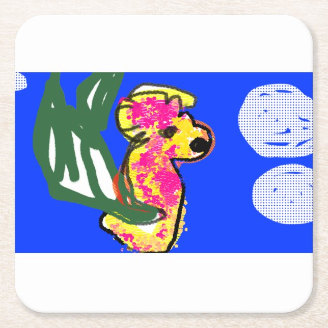 Posavasos Cuadrado De Papel Verano de caballitos de mar (Anverso)