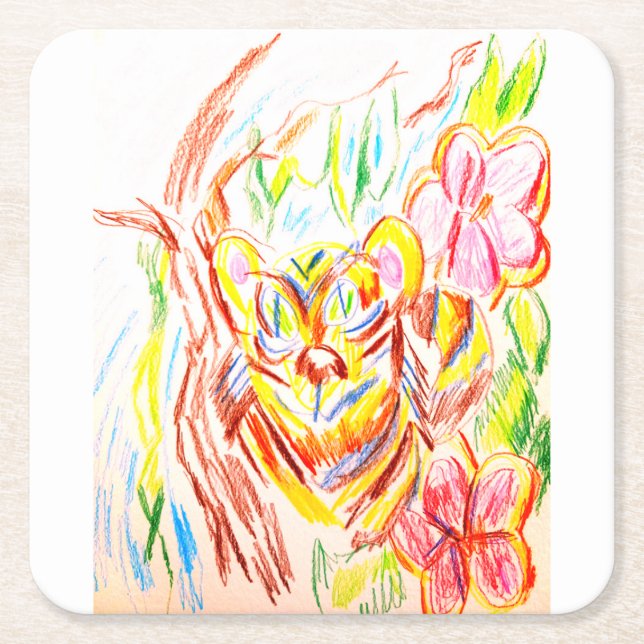 Posavasos Cuadrado De Papel Verano de la jungla tigre (Anverso)