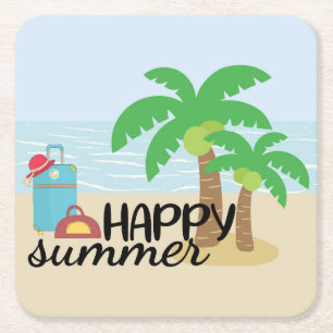 Posavasos Cuadrado De Papel Verano feliz en verano en la playa
