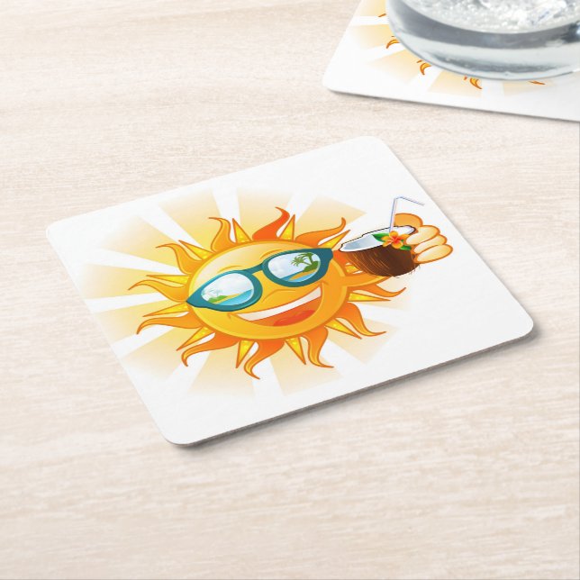 Posavasos Cuadrado De Papel Verano Fun Sun Paper Coasters (En perspectiva)