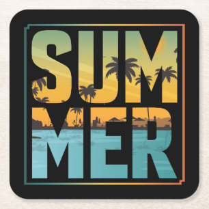 Posavasos Cuadrado De Papel Verano Guay Vibes Palmeras y Agua