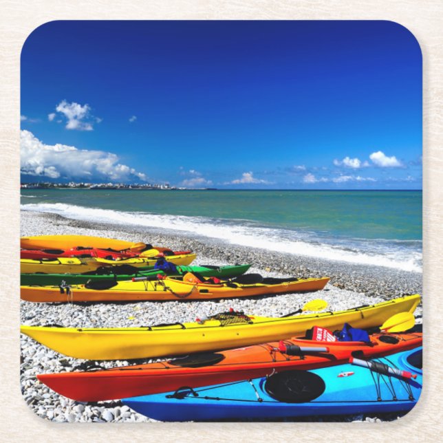 Posavasos Cuadrado De Papel Verano Kayaking (Anverso)