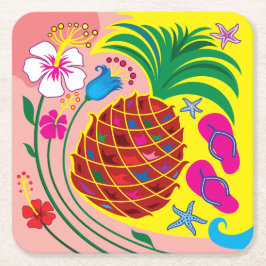 Posavasos Cuadrado De Papel Verano Tropical de Piña