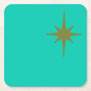 Posavasos Cuadrado De Papel Verde azulado retro de estreno moderno de mediados