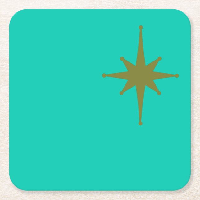 Posavasos Cuadrado De Papel Verde azulado retro de estreno moderno de mediados (Anverso)