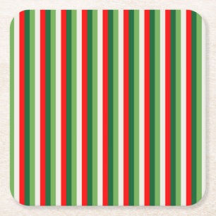 Posavasos Cuadrado De Papel Verde, blanco de estrella y rojo trébol a rayas fi