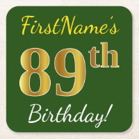 Verde, Falso Oro 89 Cumpleaños + Nombre Personaliz