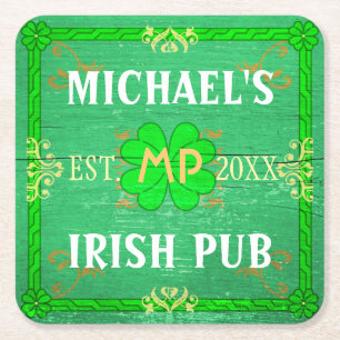 Posavasos Cuadrado De Papel Verde irlandés del Pub de la barra casera