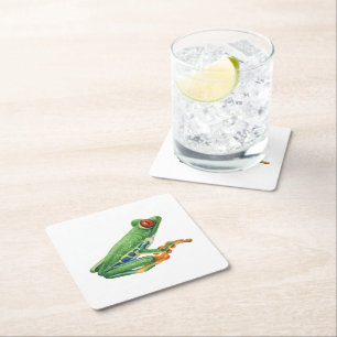 Posavasos Cuadrado De Papel Verde Rana