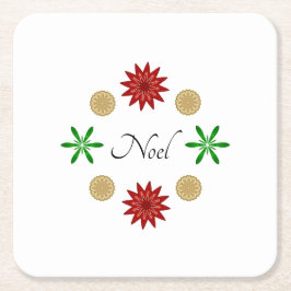 Posavasos Cuadrado De Papel Verde Rojo y Noel Oro