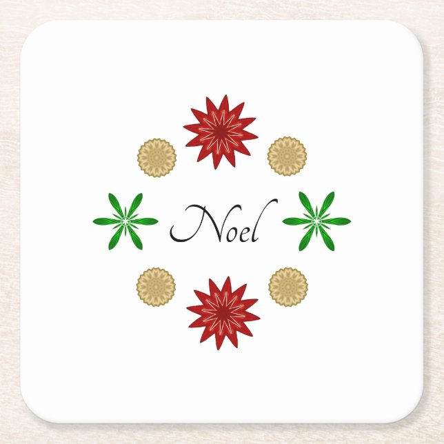 Posavasos Cuadrado De Papel Verde Rojo y Noel Oro (Anverso)