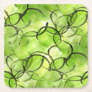 Posavasos Cuadrado De Papel verde vanguardista del fondo de la pintura de la
