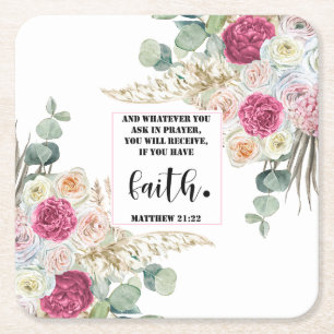 Posavasos Cuadrado De Papel Verso de la Biblia Floral Matthew Square