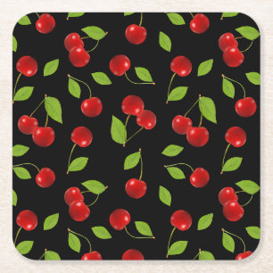 Posavasos Cuadrado De Papel Very Cherry Coaster - sobre negro