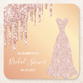 Posavasos Cuadrado De Papel Vestido de novia Ducha rosa goteo de purpurina de 