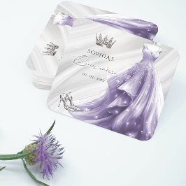 Posavasos Cuadrado De Papel Vestido púrpura plateado Princesa Quinceañera