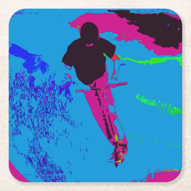 Posavasos Cuadrado De Papel Viajando en galaxia - Scooter Rider (Anverso)