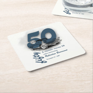 Posavasos Cuadrado De Papel Viaje Azul Clásico Cumple 50 Años