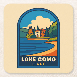Posavasos Cuadrado De Papel Viaje Retro Viaje Lago Como Paisaje Italiano