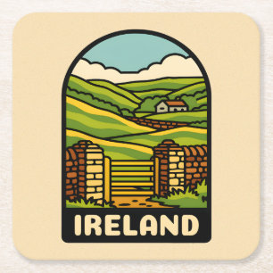 Posavasos Cuadrado De Papel Viaje retro vintage Irlanda paisaje campestre
