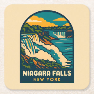 Posavasos Cuadrado De Papel Viaje retro vintage Niagara Cataratas Nueva York